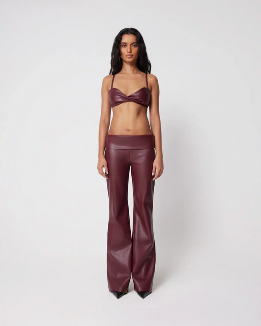 Merlot Fold Over Leather Pants